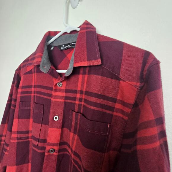 Under Armour Flannel Shirt Red Plaid Coldgear Button Front Long Sleeve Men S - Picture 5 of 8